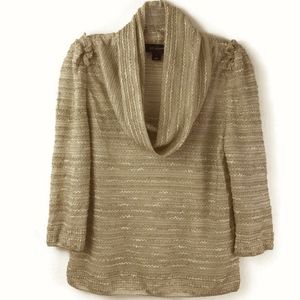 St. John Cowl Neck Gold Champagne Knit Top Size S